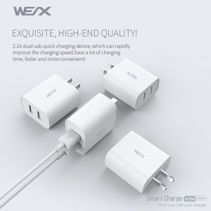 WEX - V24 διπλός φορτιστής ταξιδίου usb, φορτιστής τοίχου, τροφοδοτικό