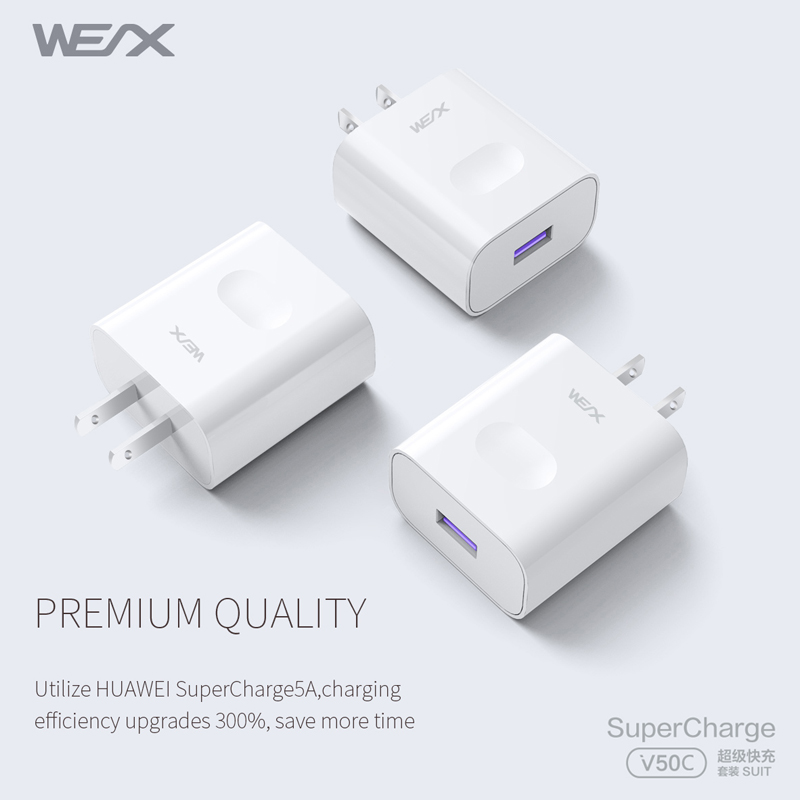 WEX - V50C 22,5W HUAWEI Μετασχηματιστής ρεύματος Superfast Charge, φορτιστής τοίχου, φορτιστής ταξιδίου σε συνδυασμό με καλώδιο 5Α