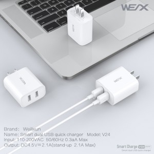 WEX V24 φορτιστής τοίχου, φορτιστής USB, ταχύπλοος φορτιστής, διπλός φορτιστής θύρας