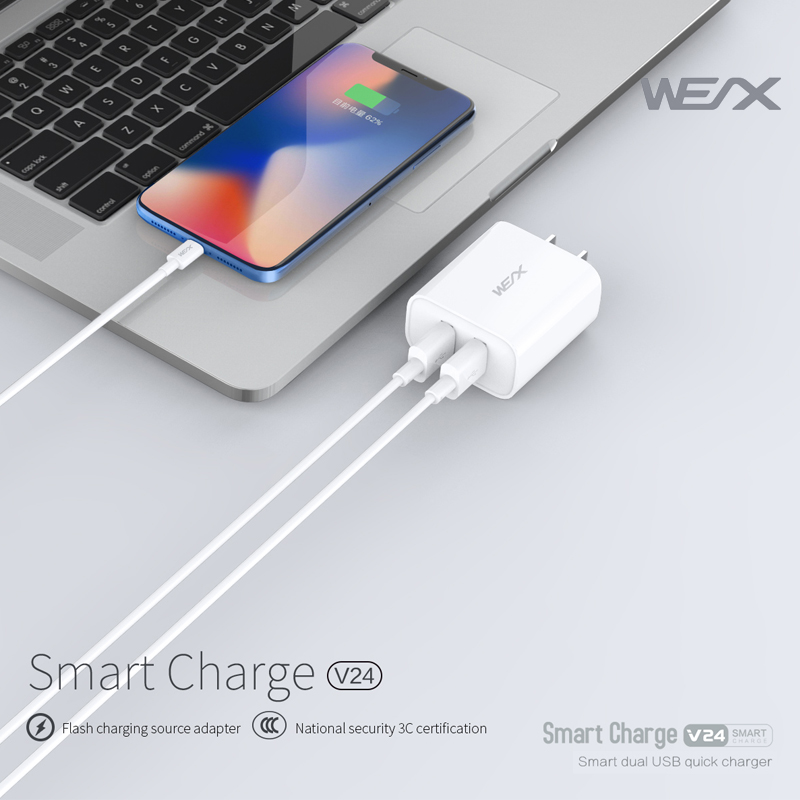 WEX V24 φορτιστής τοίχου, φορτιστής USB, ταχύπλοος φορτιστής, διπλός φορτιστής θύρας